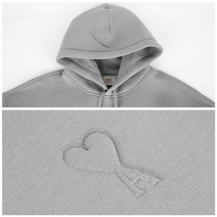AMI Embossed Heart Logo Hoodie Sweatshirt for Men Navy Cotton