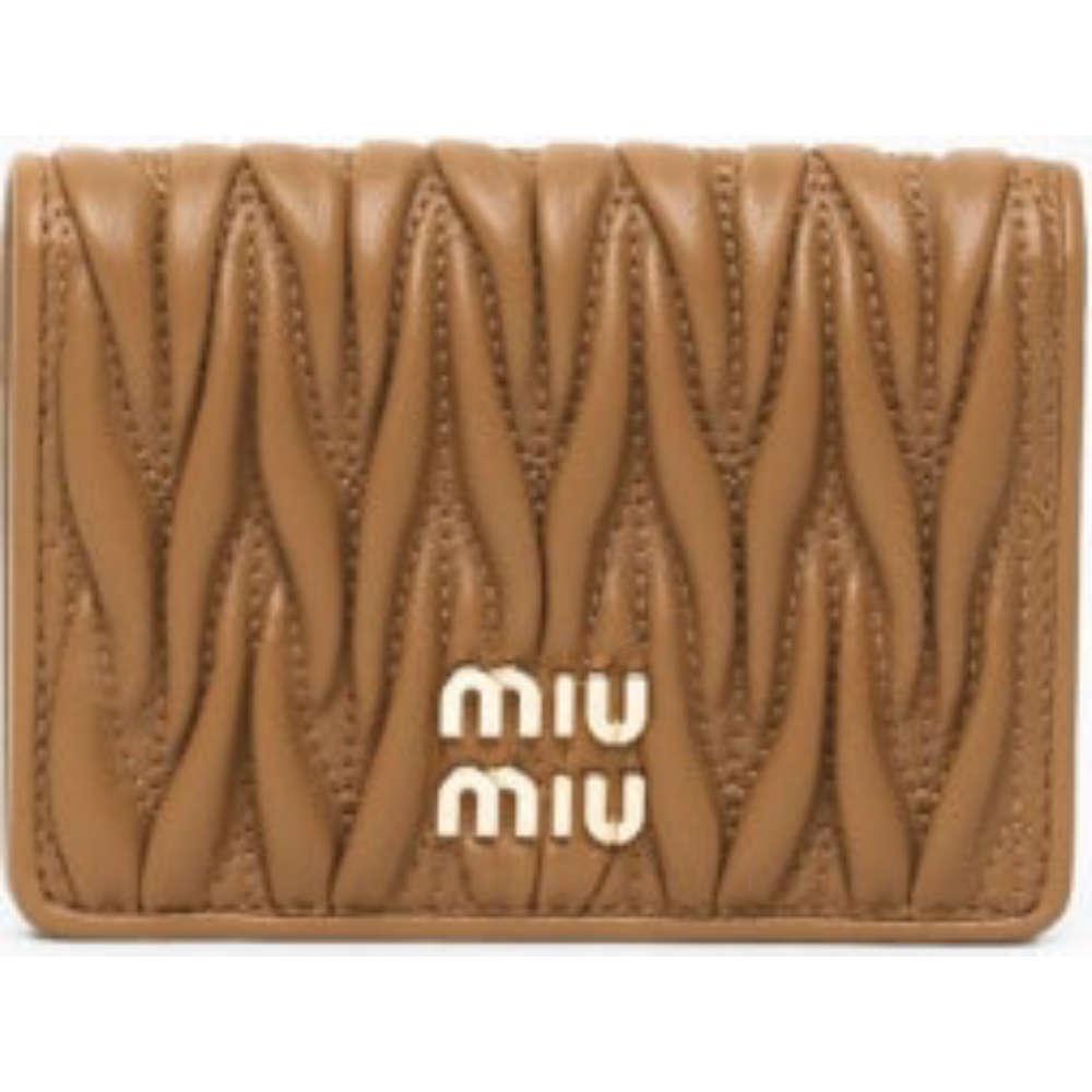 Miu Miu Matelassé Leather Card Holder Brown Wallet
