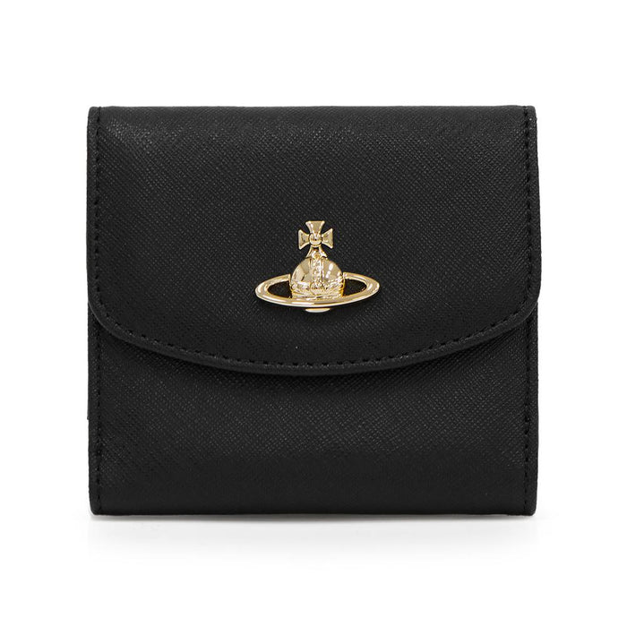 Vivienne Westwood Saffiano Leather Flap Black Small Wallet