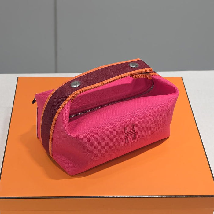 HERMES Canvas Bride-a-Brac Case Pink Orange Small Pouch Unisex