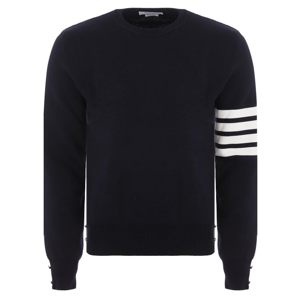 THOM BROWNE 4-Bar Milano Stitch Navy Men's Crewneck Knit Top