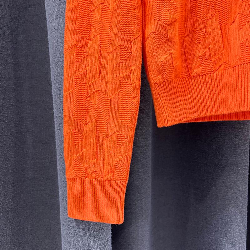 HERMES H Logo Long Sleeve Wool Crewneck Sweater Etoupe