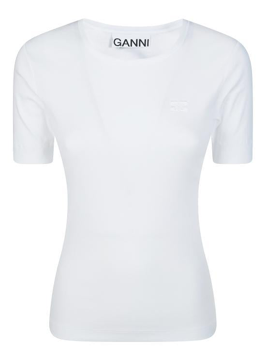 GANNI Soft Cotton Rib Short Sleeve T-Shirt A1050182 151 BRIGHT WHITE DOM