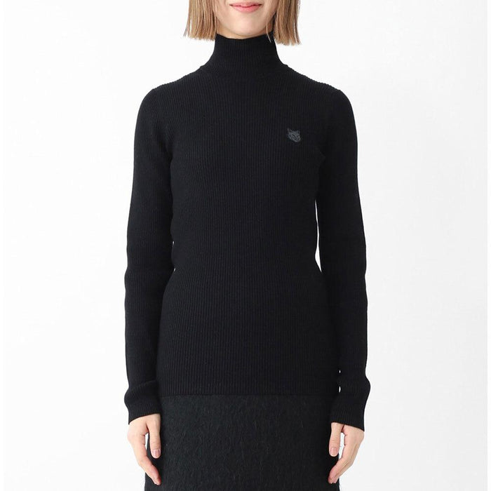 Maison Kitsune Fox Head Turtleneck Knit Sweater Women Black