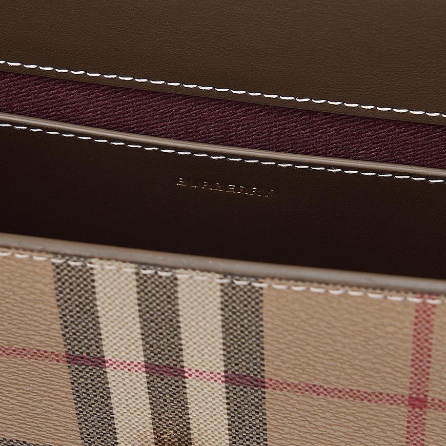 BURBERRY Hampshire Shoulder Bag Beige Canvas Leather Trim