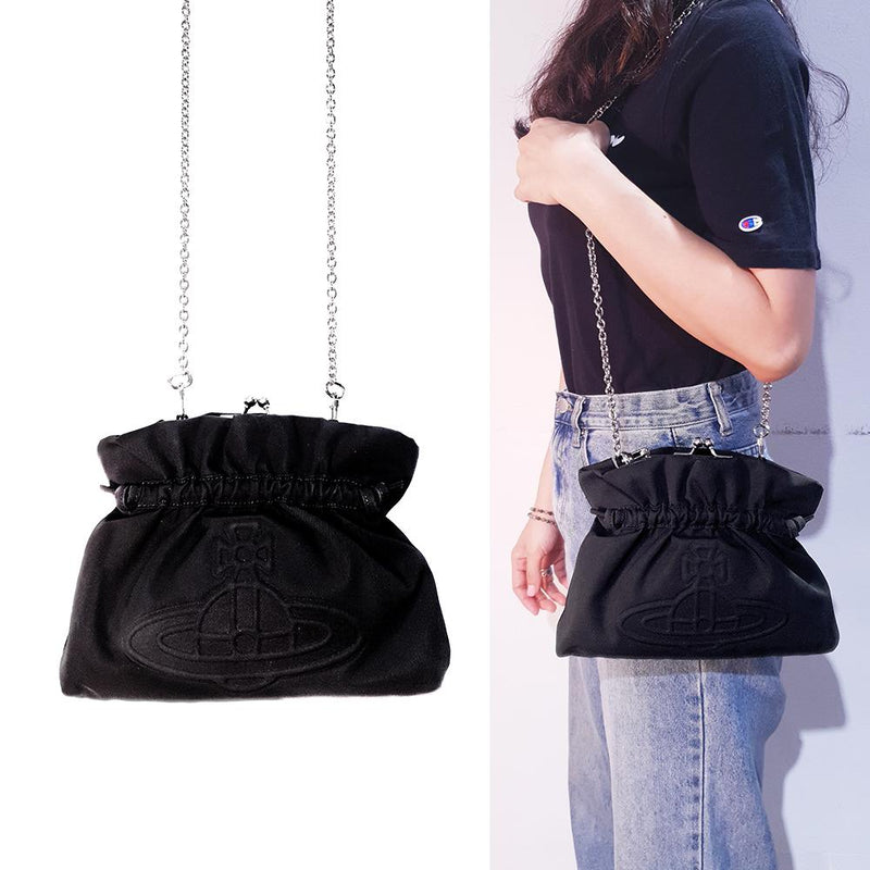 Vivienne Westwood Eva Small Leather Clutch Crossbody Bag Black