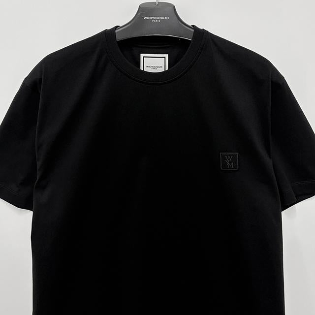 WOOYOUNGMI Black Flower Back Logo Short Sleeve T-Shirt