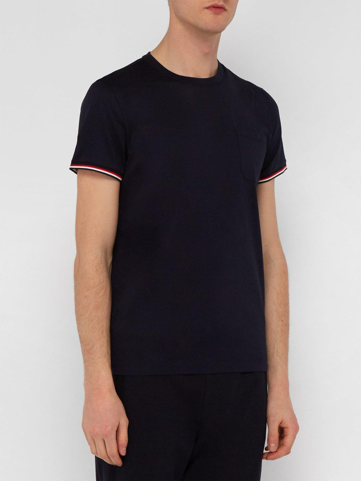Moncler Navy White Tricolor Sleeve Short Sleeve T-Shirt Unisex