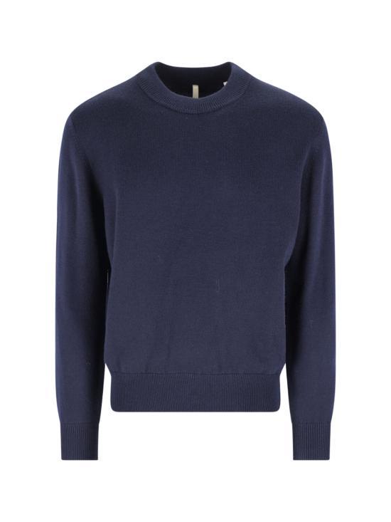 SUNFLOWER Navy Round Neck Knit Sweater for Men