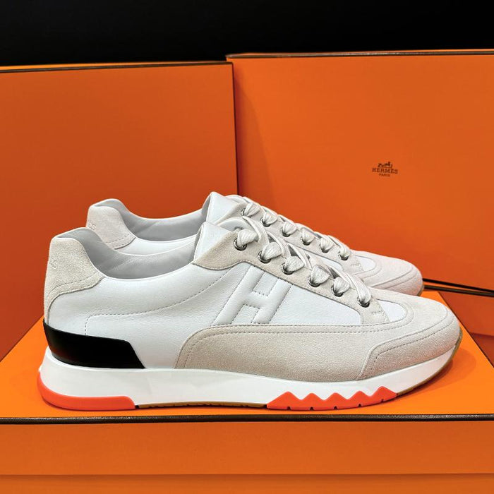 HERMES Trail Sneakers Calfskin Multicolor White Orange Low Top