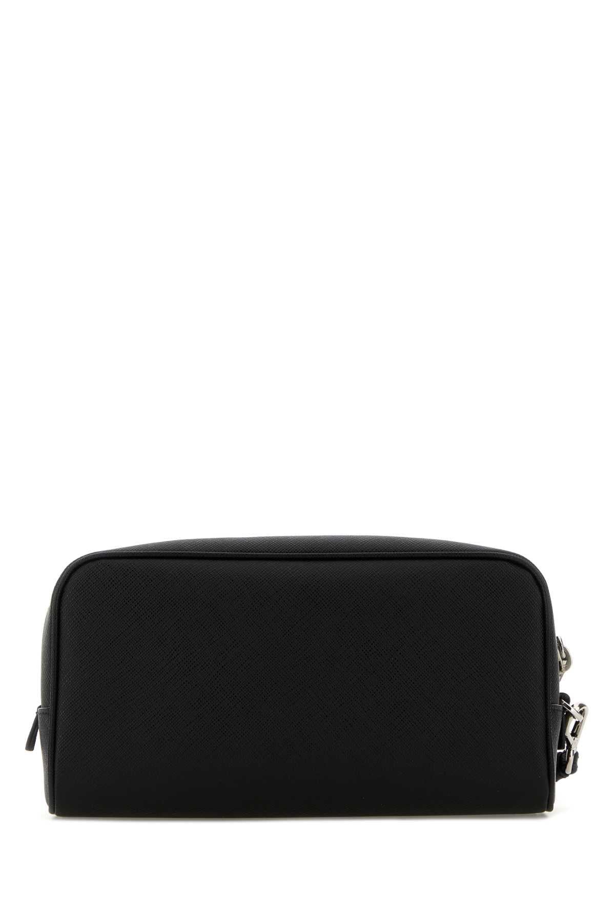 PRADA Black Leather Zip Pouch for Men