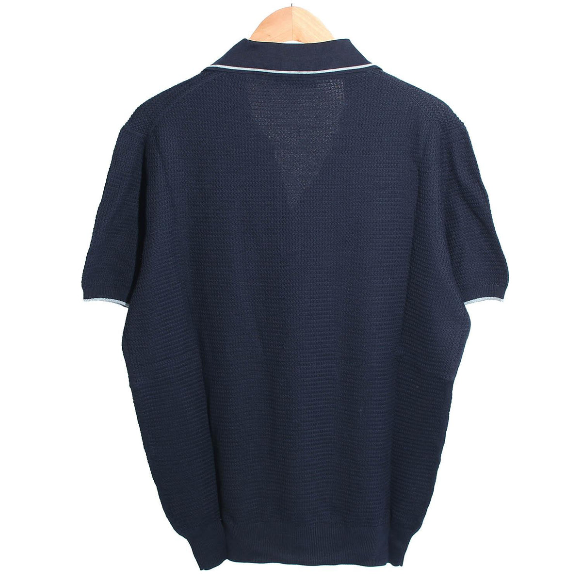 PRADA Navy Silk Cotton Knit Polo Shirt with Embroidered Logo