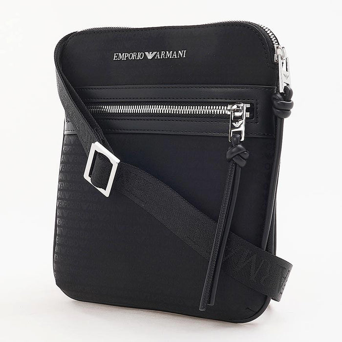 Emporio Armani Men’s Monogram Logo Crossbody Bag Black Polyurethane