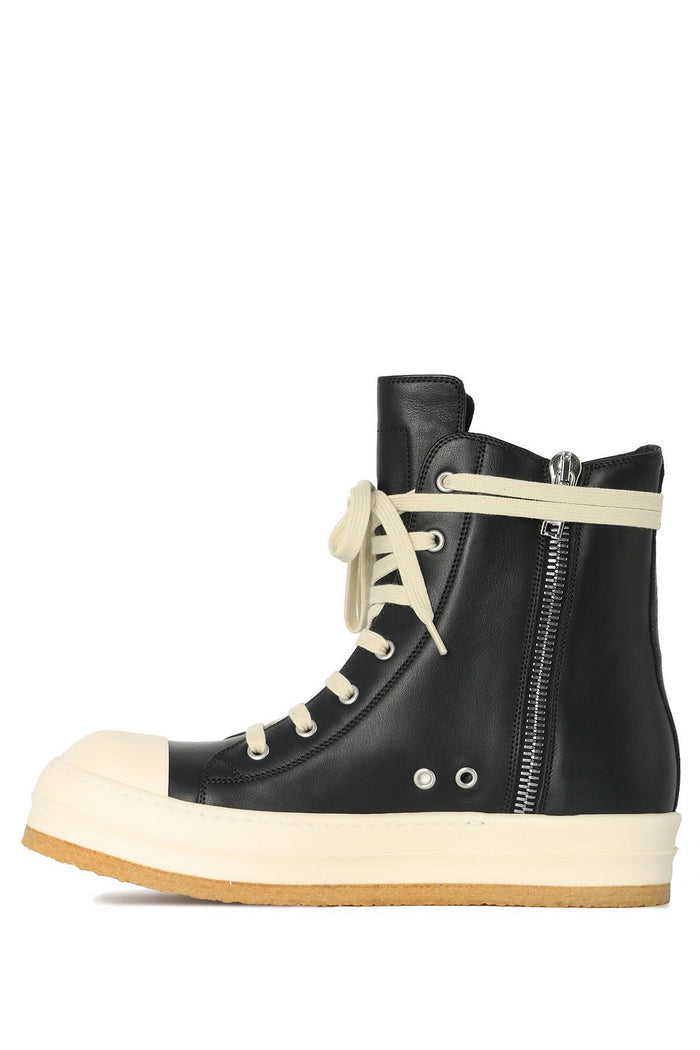 Rick Owens Black Milk Leather Creep High Top Sneakers