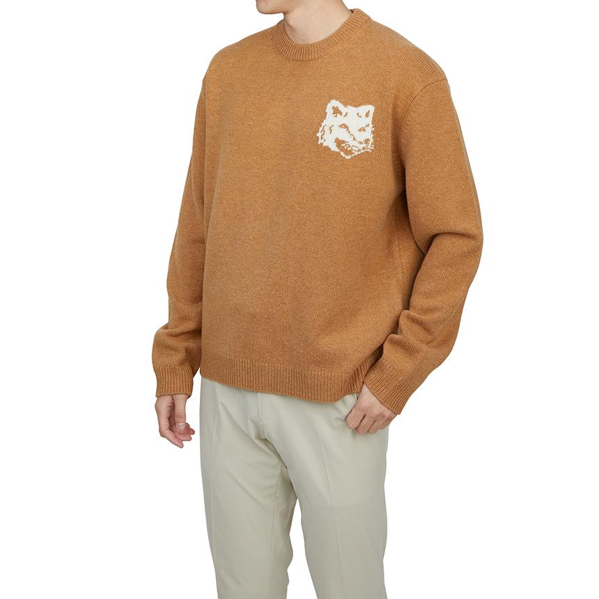 Maison Kitsune Fox Head Intarsia Crewneck Knit Sweater Men NM00808KM0329 P270