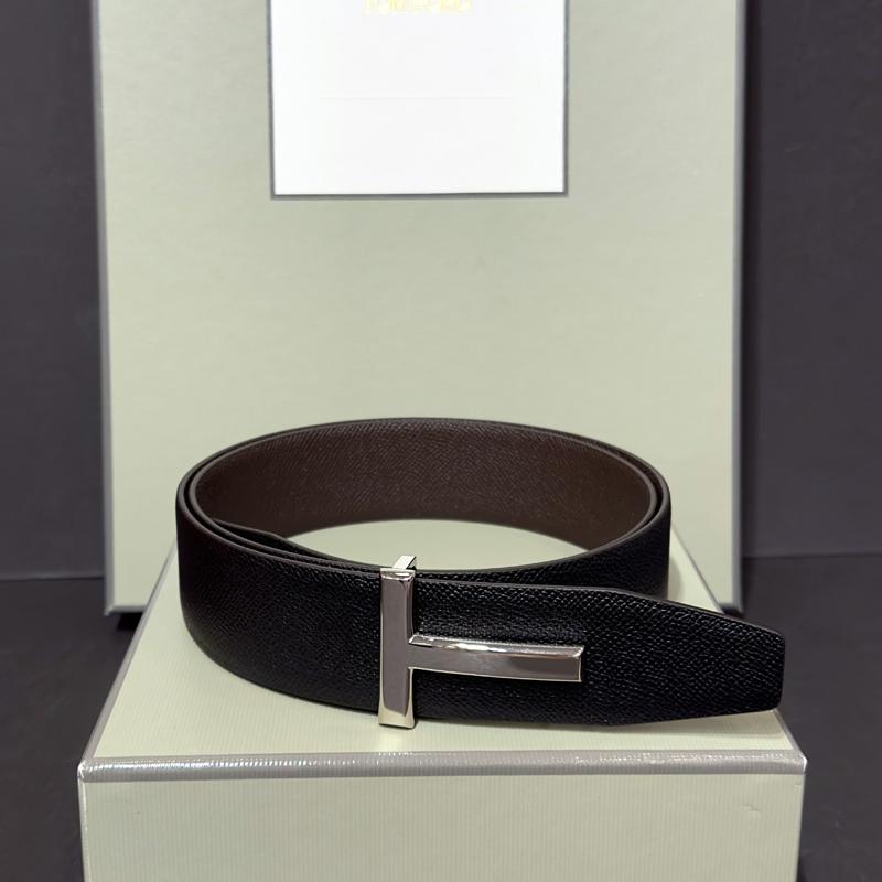 TOM FORD Reversible T Buckle Leather Belt Black Brown Men's
