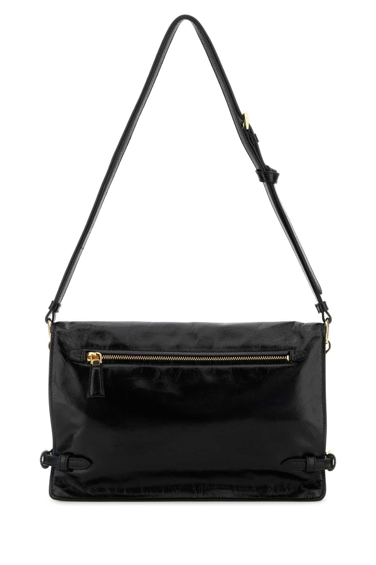 PRADA Black V Logo Leather Shoulder Bag