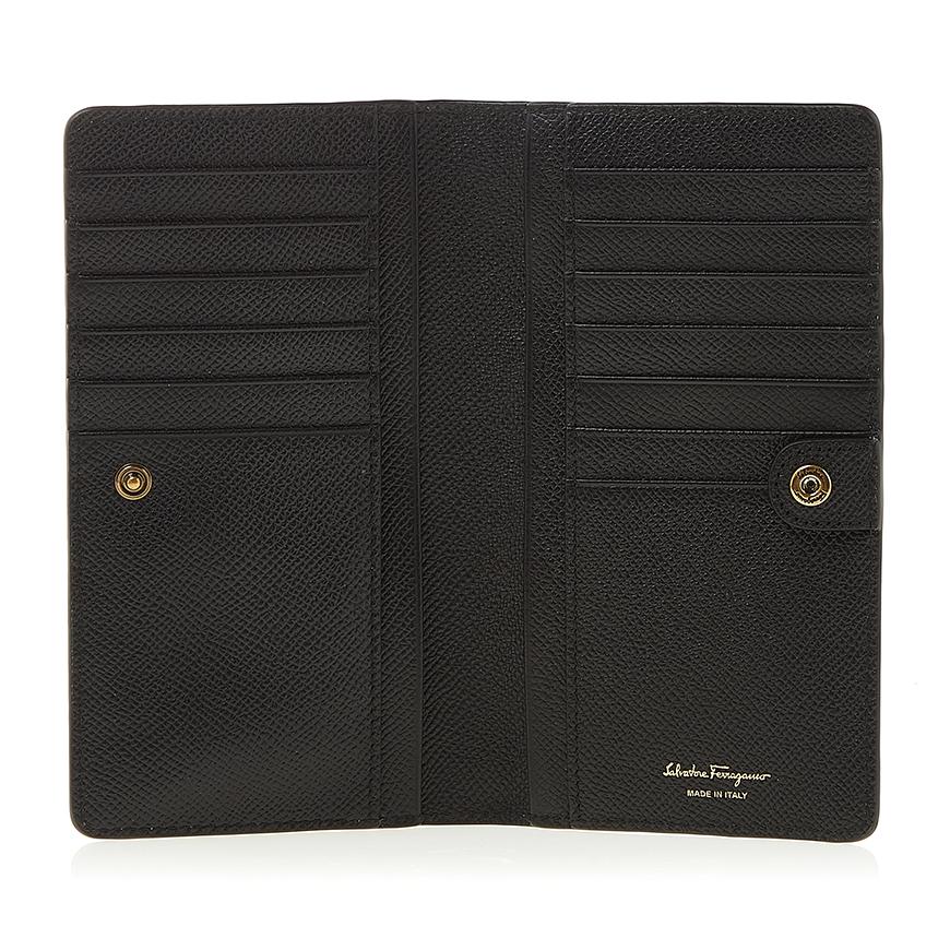 Ferragamo Gancini Leather Continental Wallet Black Women’s