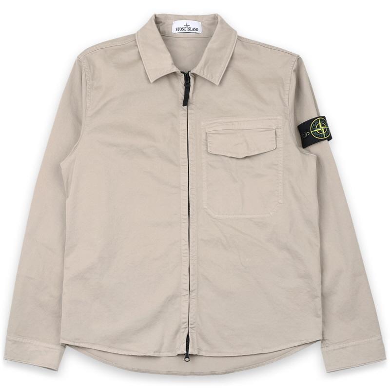 STONE ISLAND Beige Woven Patch Zip Overshirt Jacket fo L1S15 1200015 S0012 V009A