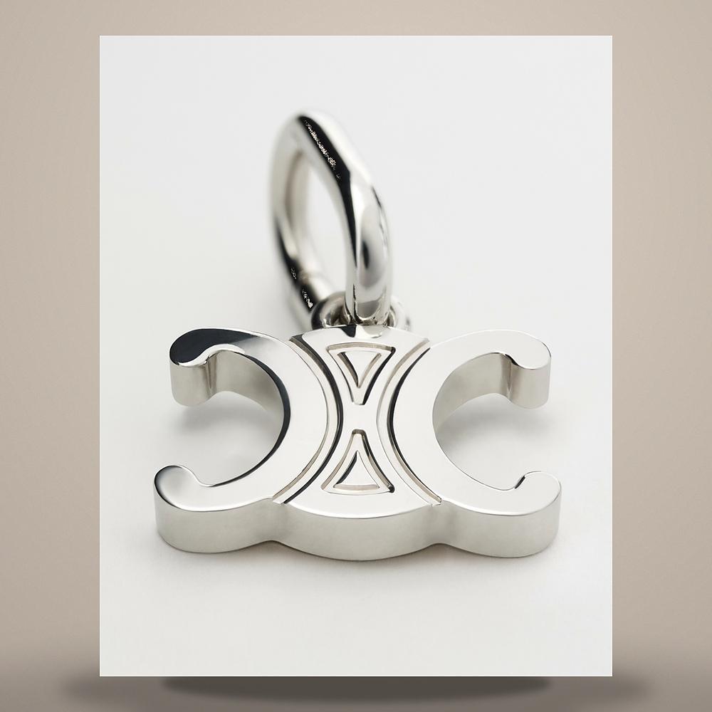 CELINE Triomphe Charm Rhodium-Finish Brass Silver Keyring B101L6BRA 36SI