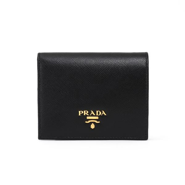 PRADA Saffiano Leather Metal Logo Women’s Bifold Wallet Black