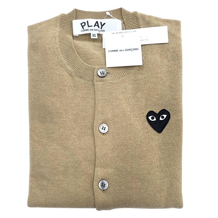Comme des Garcons Beige Wool Cardigan with Black Heart Patch
