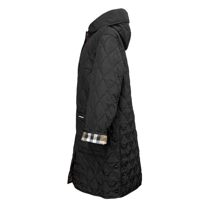 BURBERRY Black Quilted Long Hooded Jacket