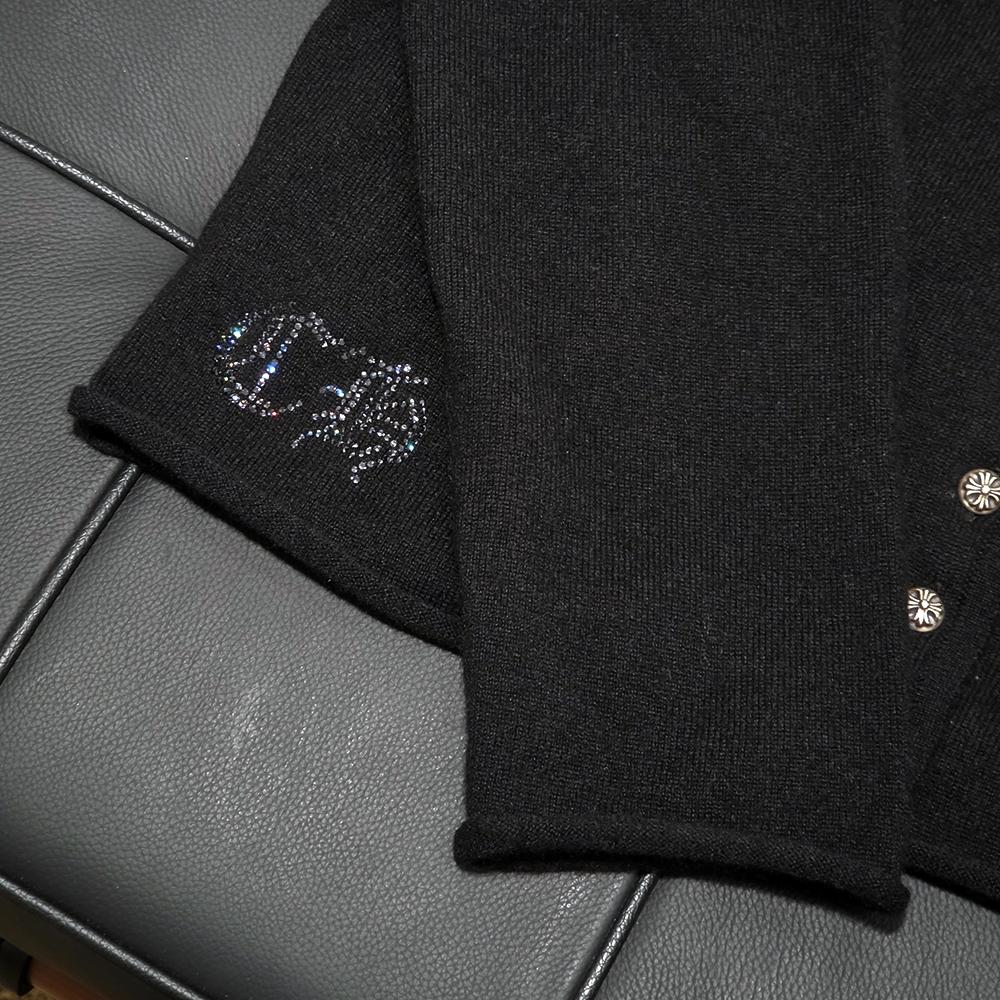 Chrome Hearts Swarovski Rhinestone Cashmere Heart Cardigan Black Women