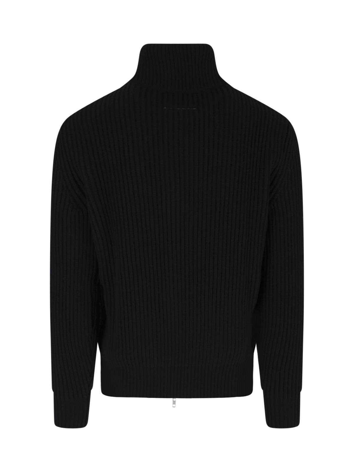 Maison Margiela Black Wool Zip-Up Cardigan for Men