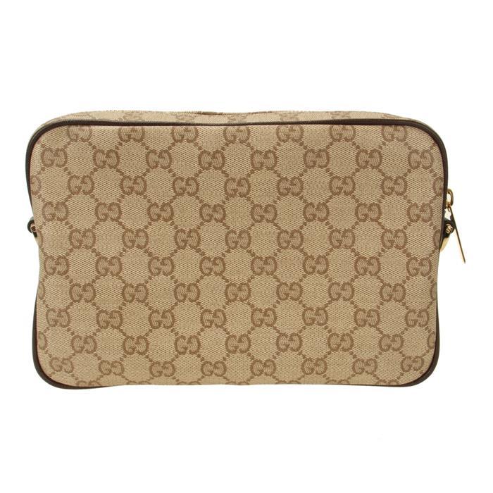 GUCCI Web Small Crossbody Bag Black GG Canvas Leather Trim