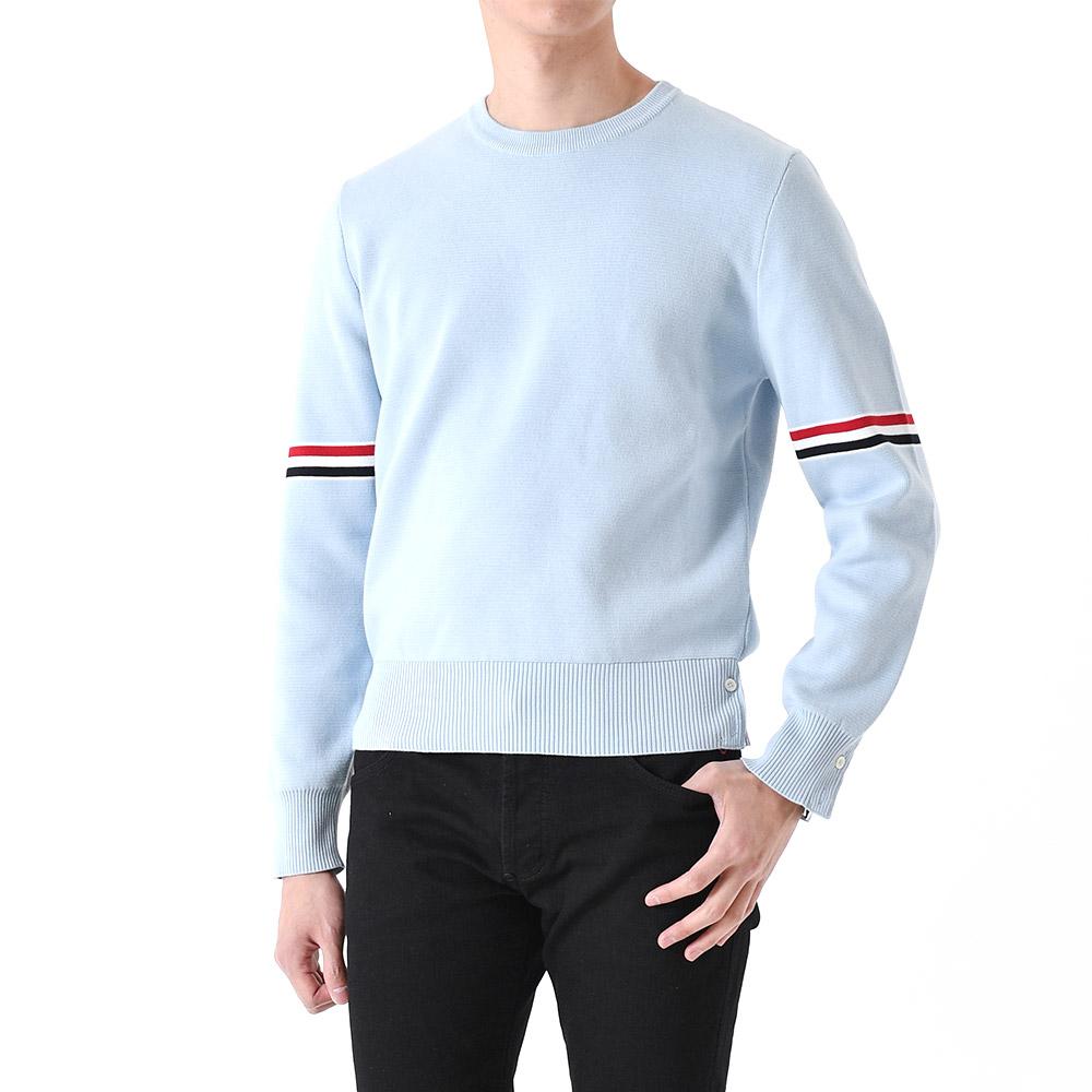 THOM BROWNE Sky Blue Milano Stitch Armband Crewneck Knit Sweater
