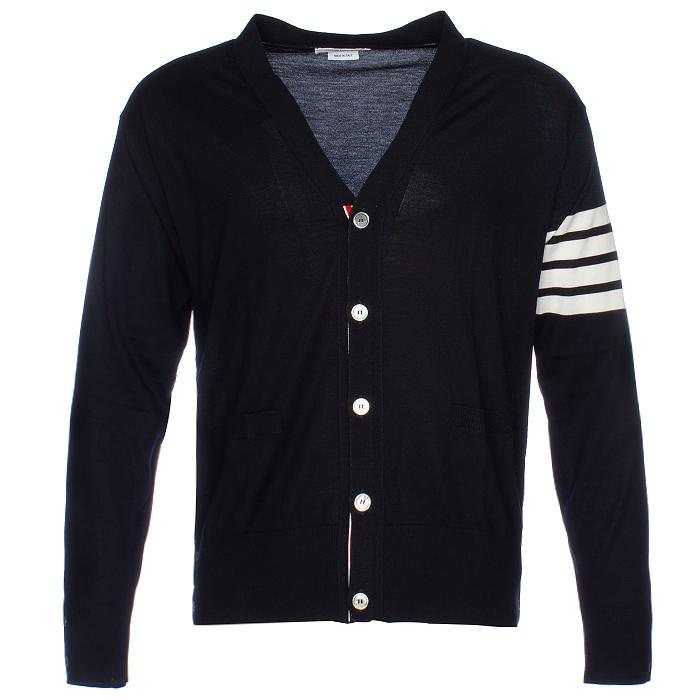 THOM BROWNE Merino Wool 4-Bar Stripe Cardigan Navy Men