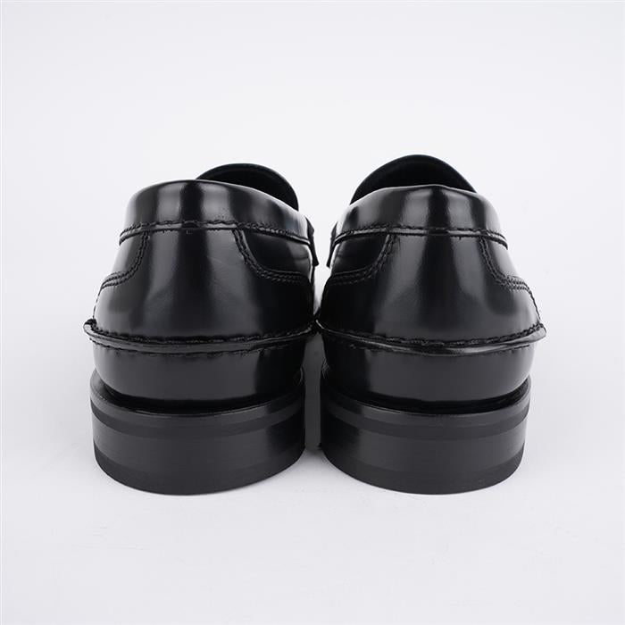 PRADA Brushed Leather Loafers Black Triangle Logo Men's Shoes