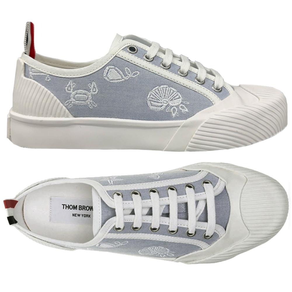 THOM BROWNE Rugby Low-Top Sneakers Tricolor Tab Navy Leather
