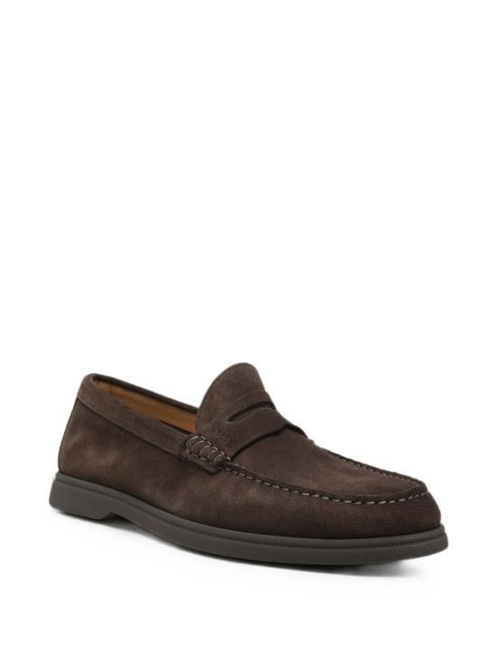 HUGO BOSS Dark Brown Leather Loafers Men’s Slip-On Shoes