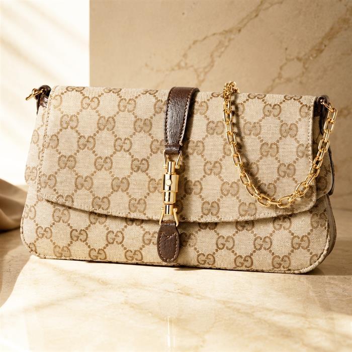 GUCCI Aperitivo Medium Shoulder Bag Beige Canvas Leather Trim