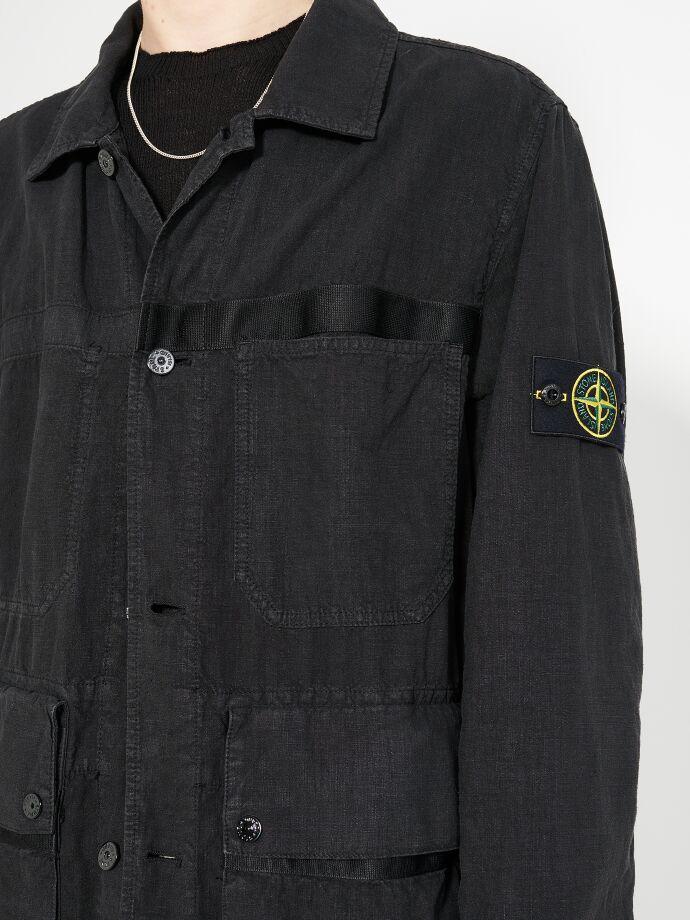 STONE ISLAND Black Tela Lino Nylon-TC Shirt Jacket for Men