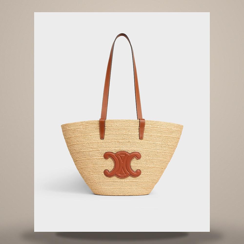 CELINE Medium Supple Classic Panier Raffia Calfskin Tan Tote Bag