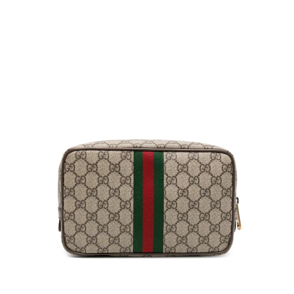 GUCCI Savoy Web Cosmetic Case Beige/Brown Canvas Clutch