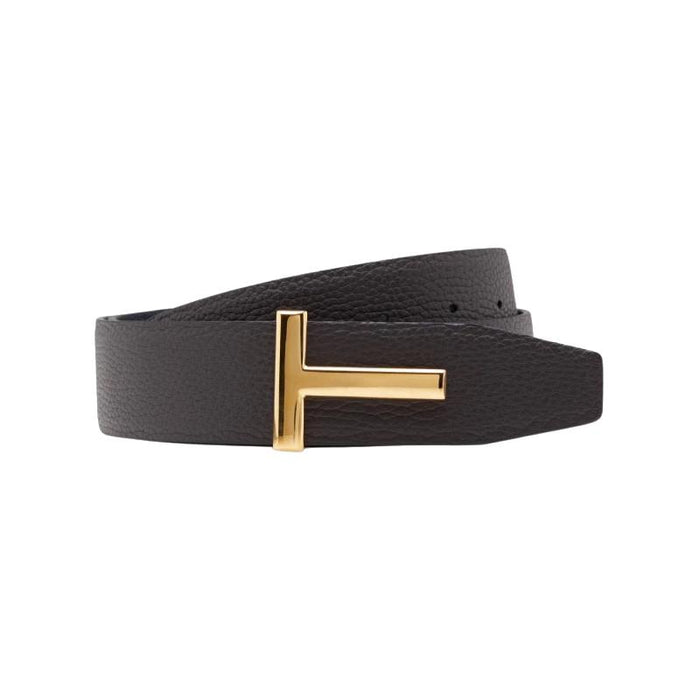 TOM FORD Soft Grain Leather T Icon Belt Brown/Black Men