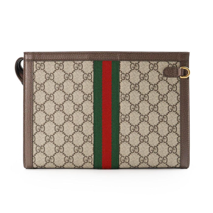 GUCCI Ophidia GG Supreme Canvas Clutch Bag Brown