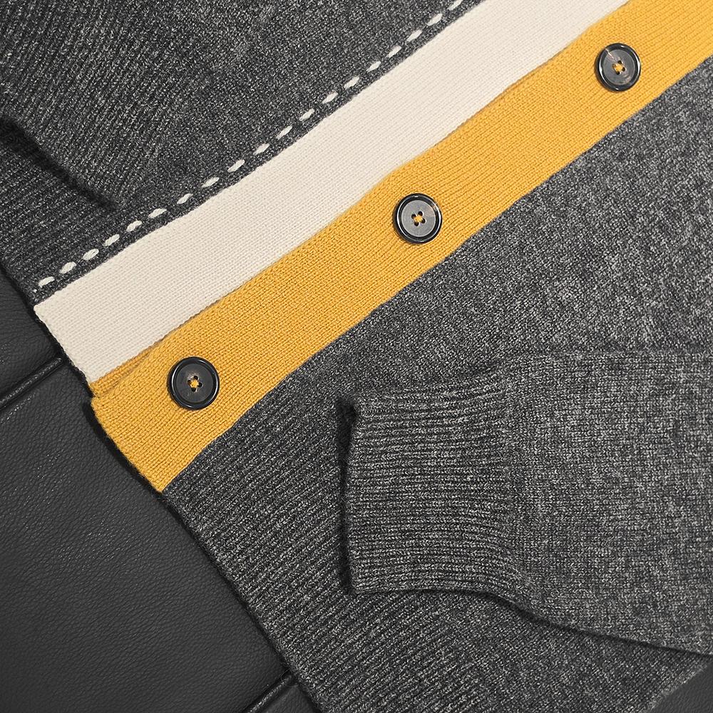 HERMES Cashmere V-Neck Cardigan Anthracite Contrast Neck Men