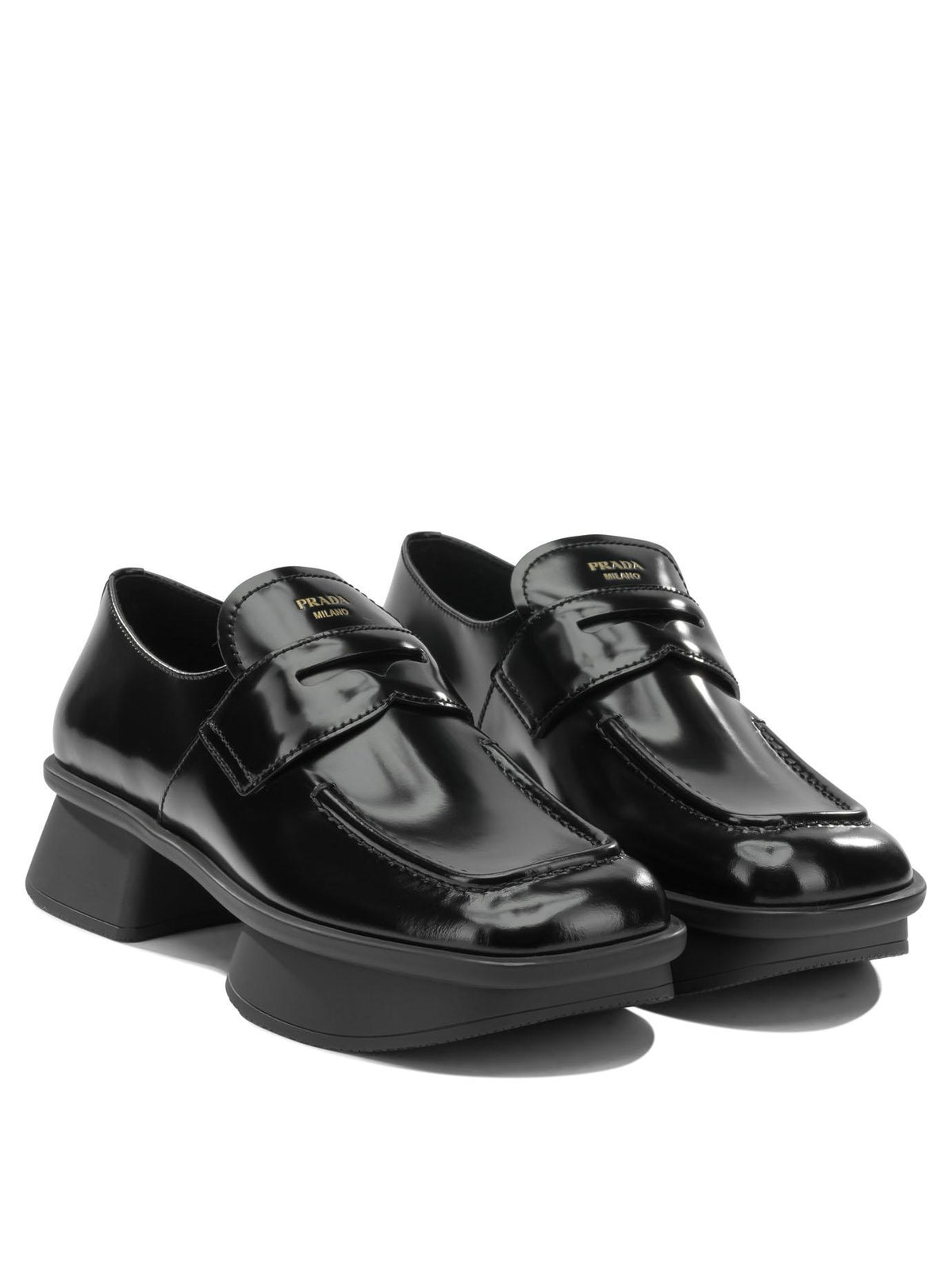 PRADA black leather loafer shoes for women