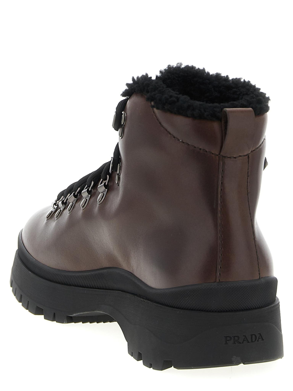 PRADA Black Leather Ankle Lace-Up Combat Boots
