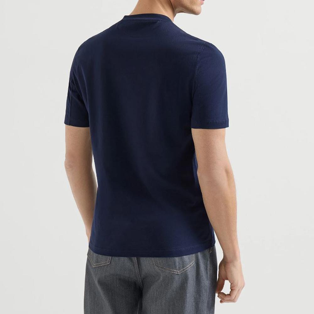 Brunello Cucinelli Logo Cotton Jersey Crewneck T-Shirt Navy Black