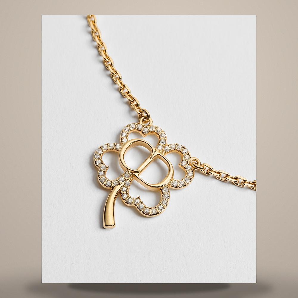 DIOR Shiny Clover Necklace Gold-Finish Metal Crystal Jewelry N3840WOMCY D319