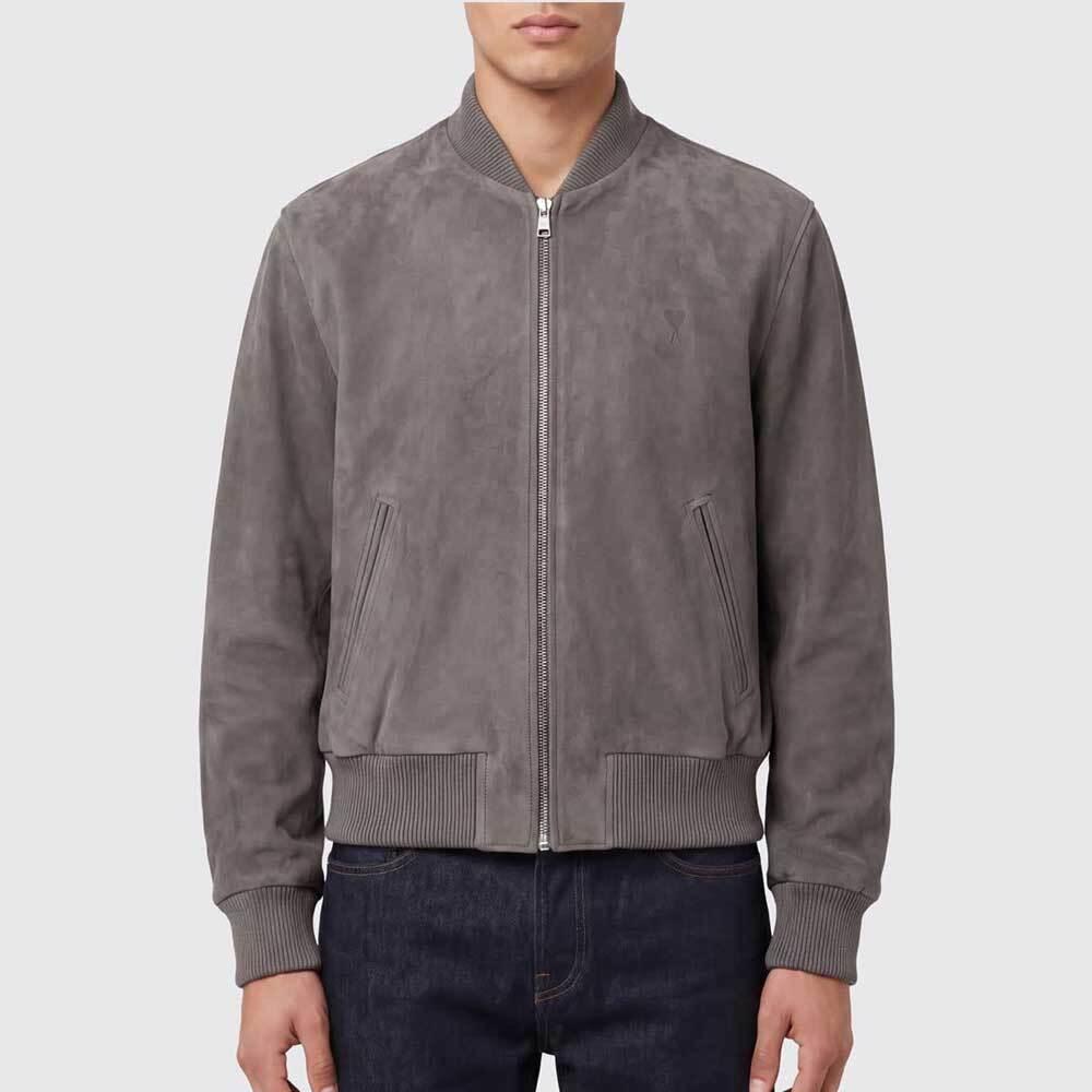 AMI Leather Zip Jacket for Men HJK152 LH0059 516