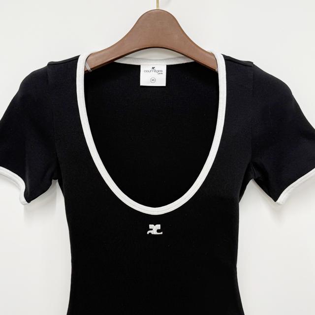 courreges Logo Contrast Short Sleeve Mini Dress 225JRO600JS0203 9901