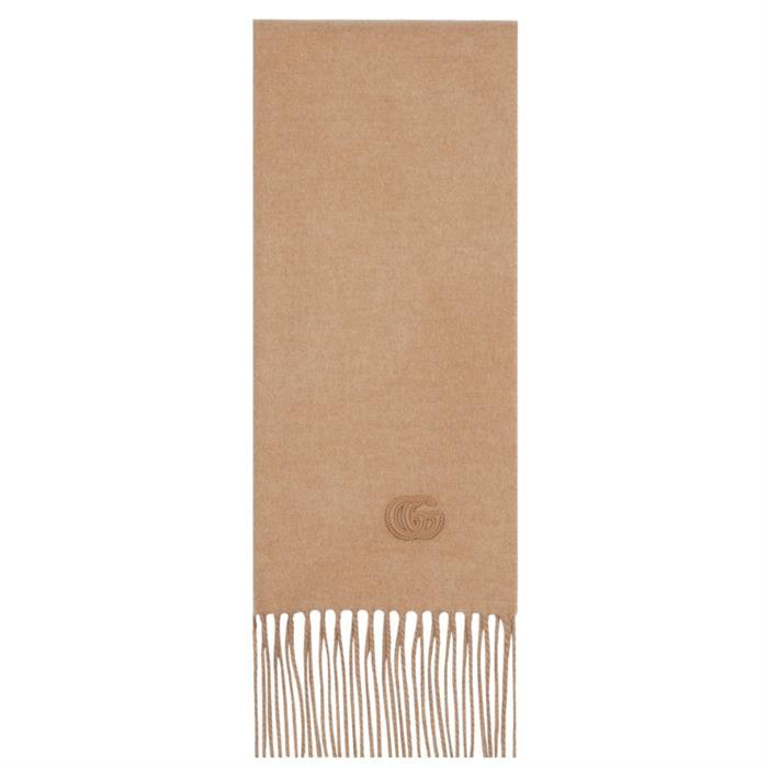 GUCCI Cashmere Scarf with Patch Beige Brown Men's Scarf