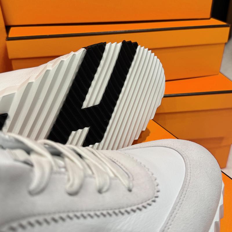 HERMES White Leather Bouncing Low-Top Sneakers with Black H Logo